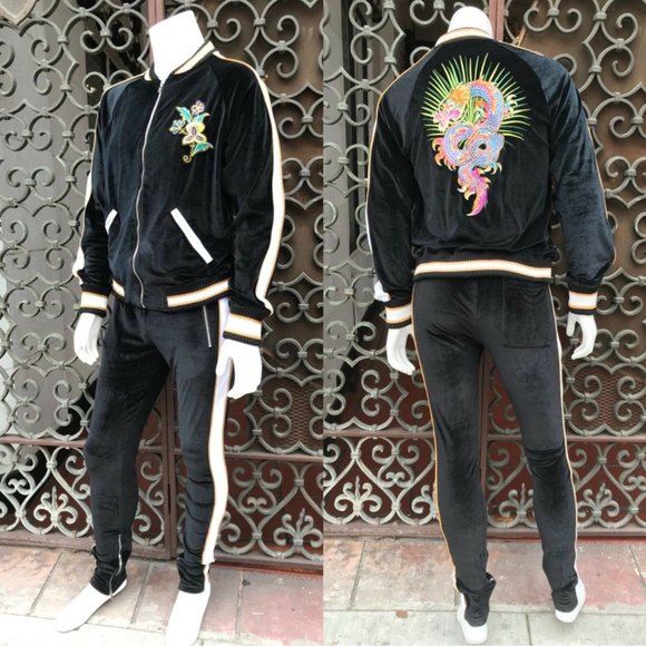Men's Hudson Black White Velour Tracksuit